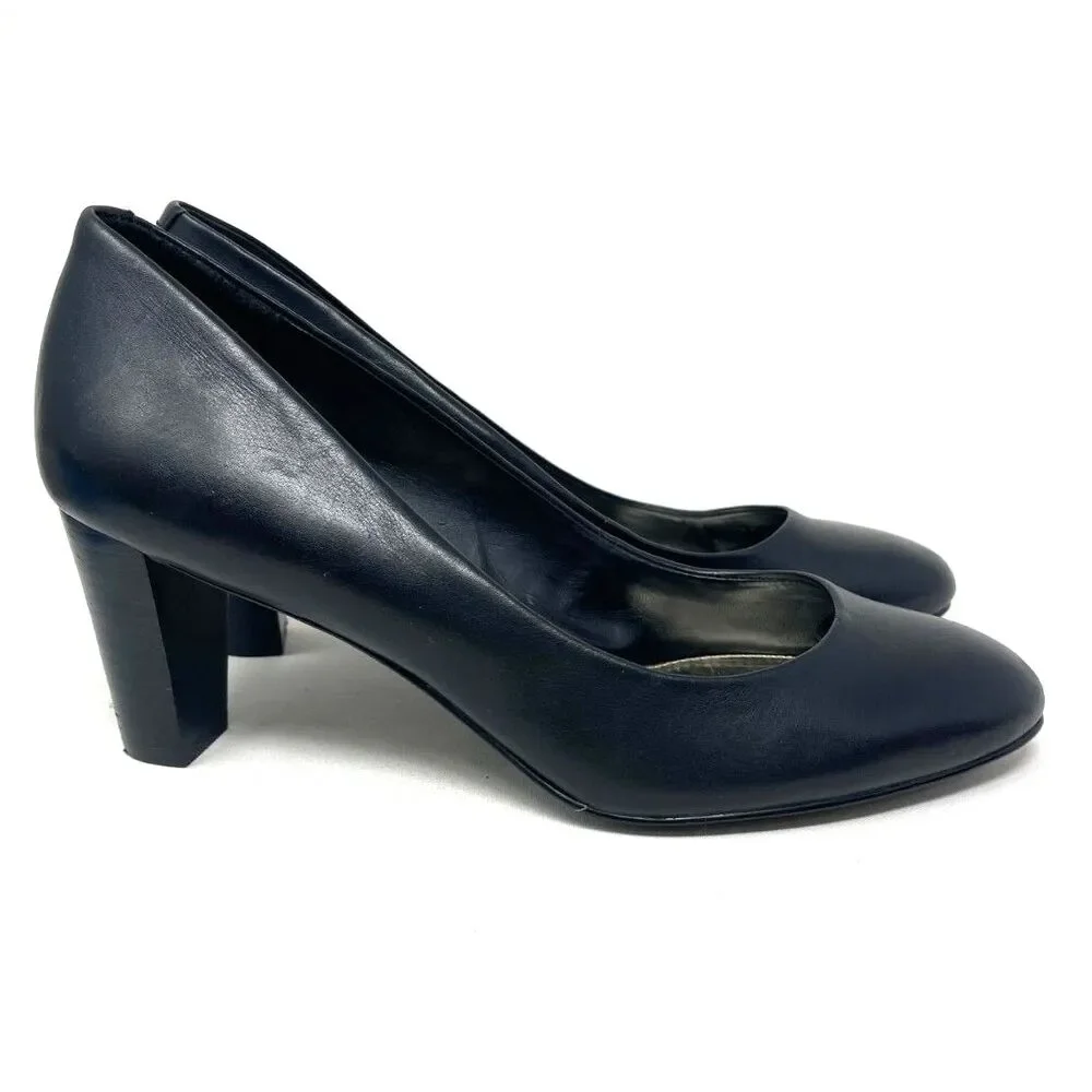 Ralph Lauren Black Leather 3” Pumps Block Heels Women’s Size 8M *Excellent - Picture 1 of 9